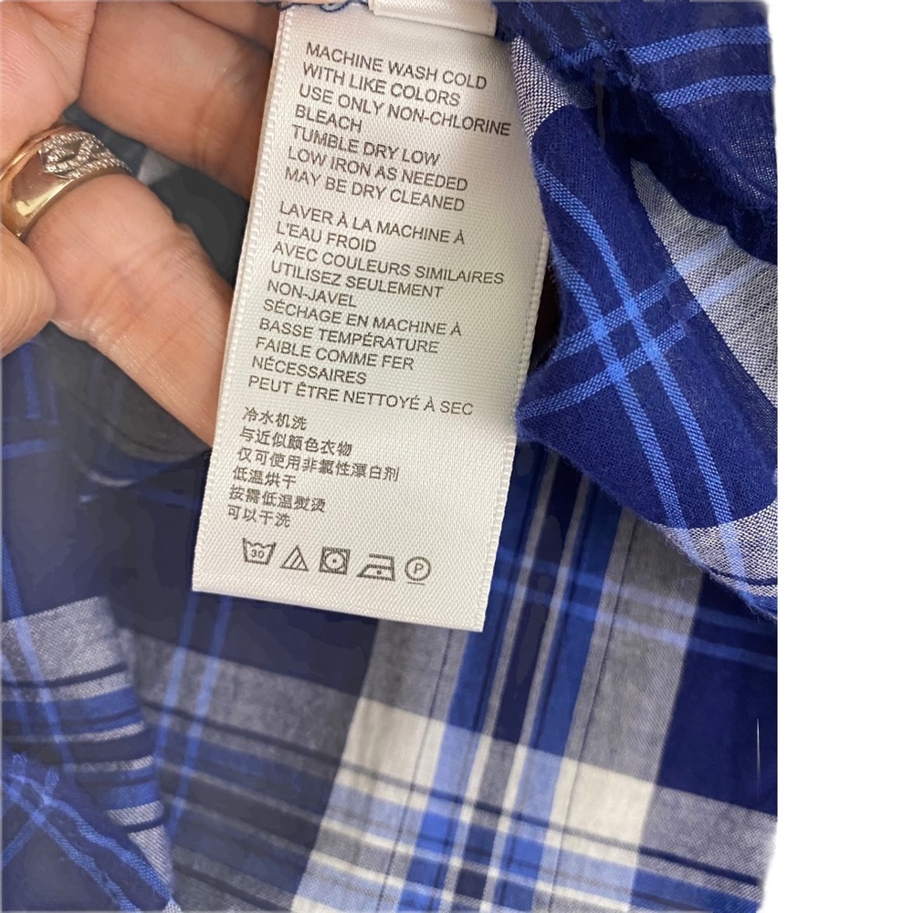 BDG Women’s Blue Plaid Long Sleeves Buttons Hi Low Cotton Shirt size S in EUC - Picture 9 of 11